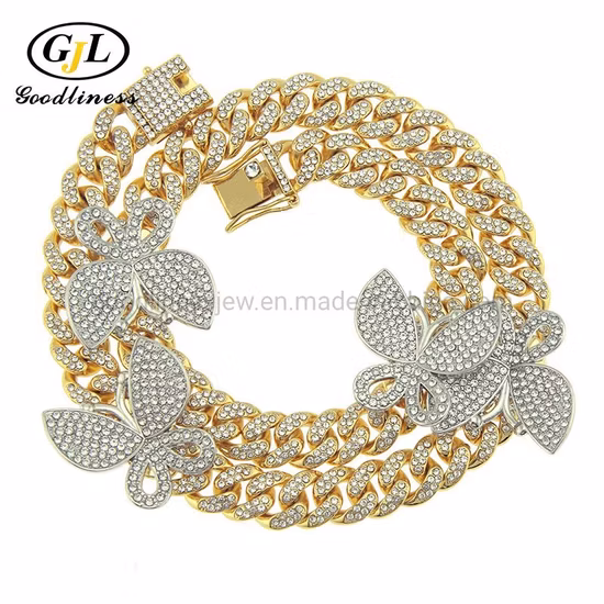 Collier chaîne diamant papillon Cuba, chaîne Hip Hop en or, bijoux
